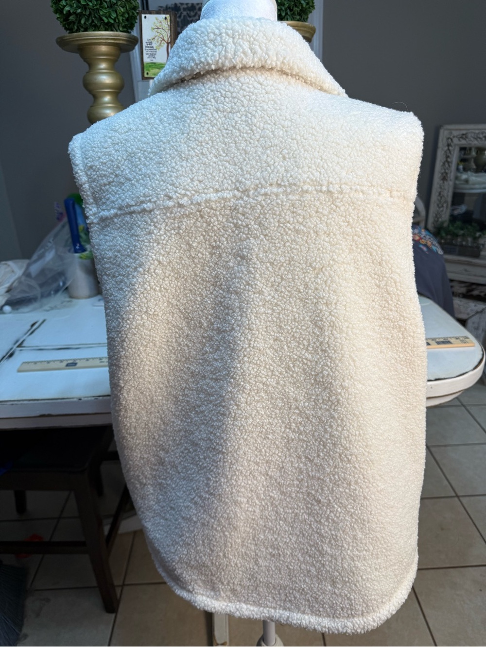 Lumière Ivory Sherpa Teddy Vest Snap Front Cozy Fleece Pocket Shacket Size M - Picture 5 of 11